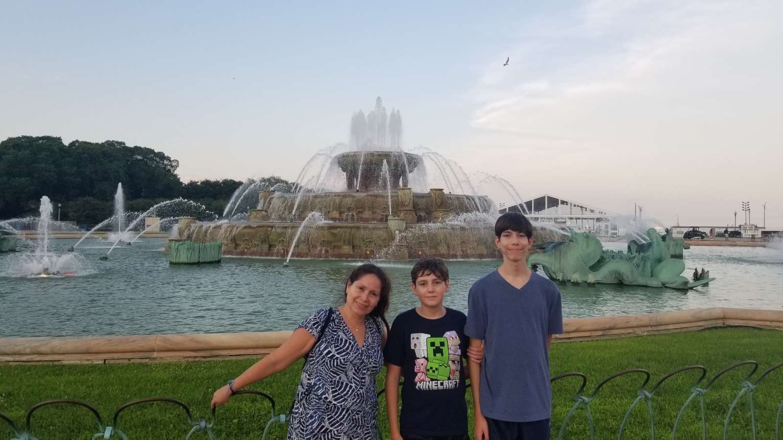 family photo infront of a fountain